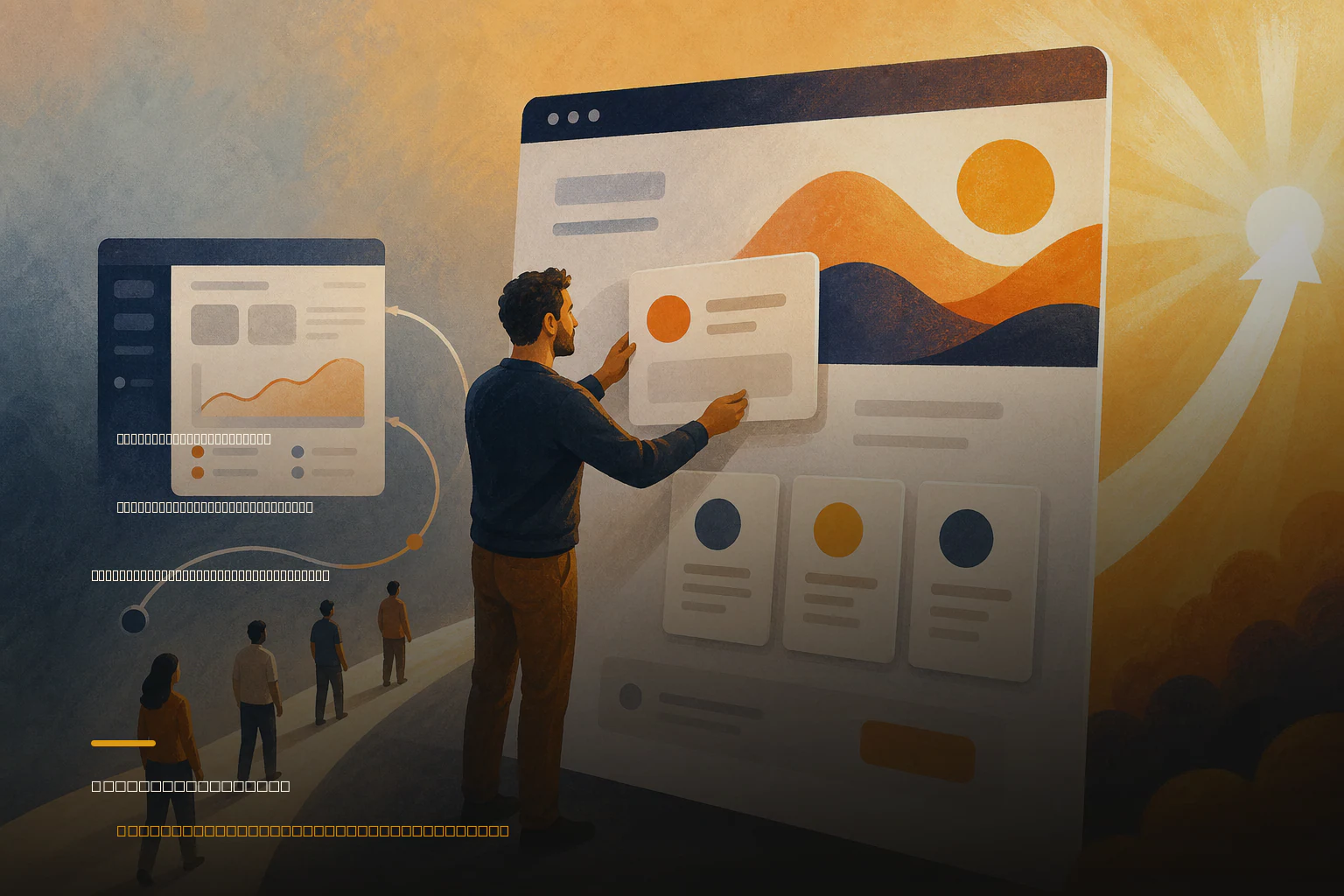 Editorial illustration of a founder shaping a clear product message for a software launch page.