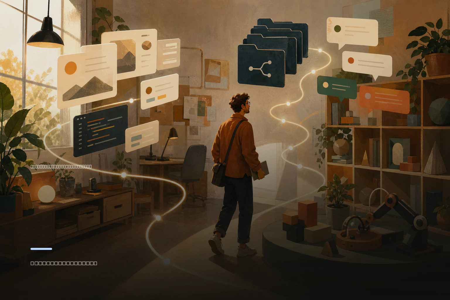 Editorial illustration of a person exploring several routes for discovering independent software tools.